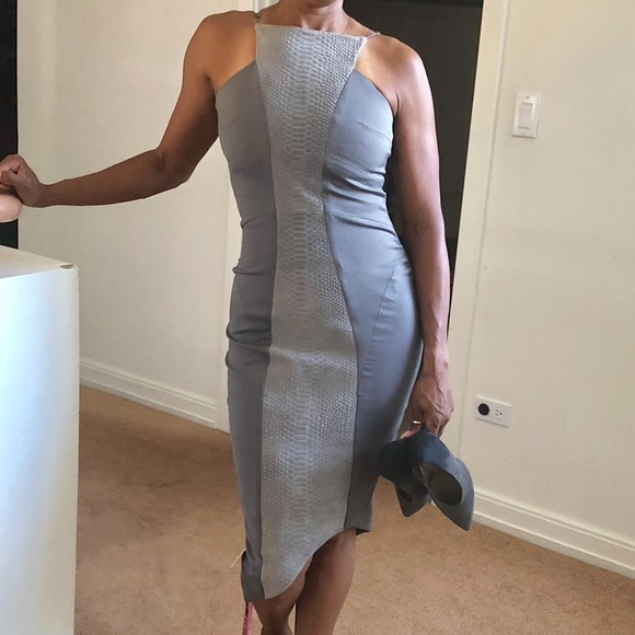House of CB Grey Snakeskin Suede Asymmetric Dress - Picture 3 of 4